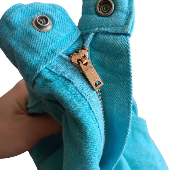 Women's 25W Denim Cutoff Shorts Vintage 70s Turquoise High-Waisted Farm Frayed - Picture 3 of 6